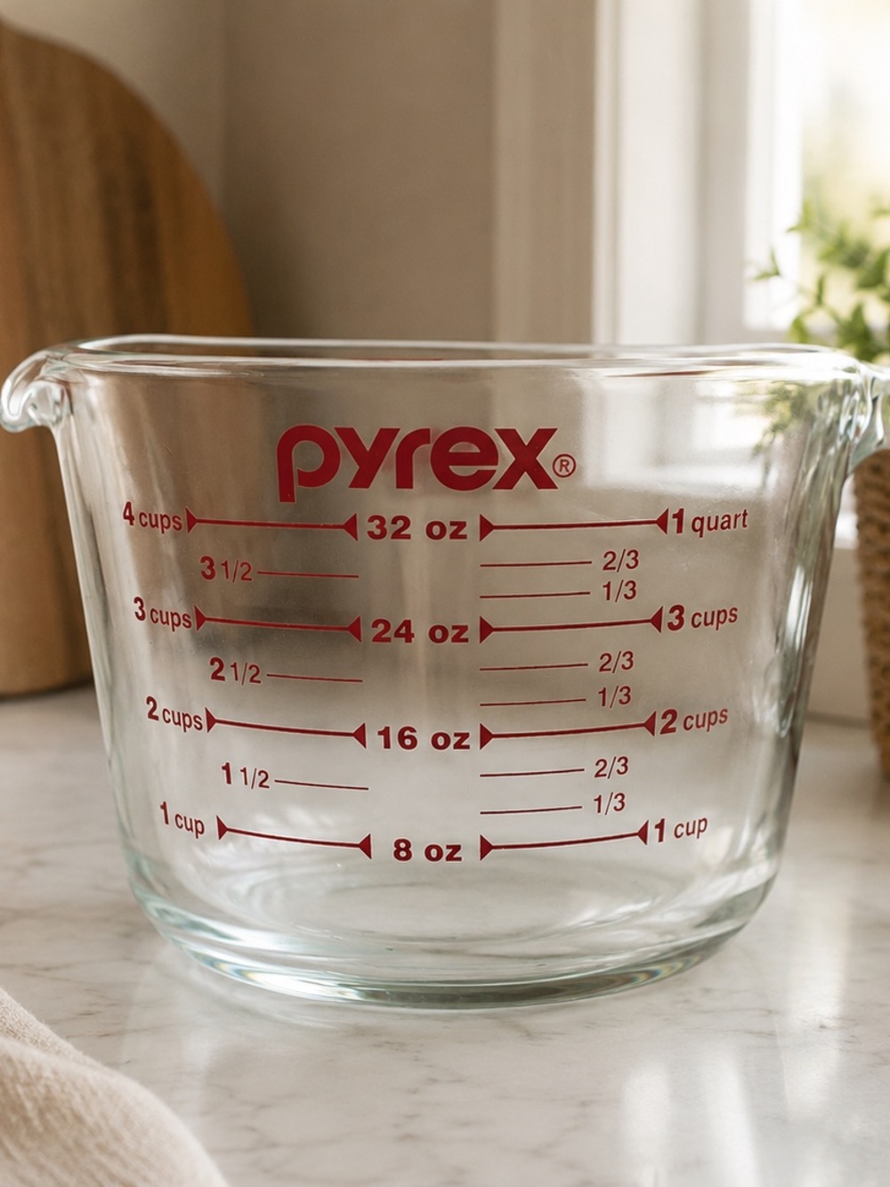 Vintage Pyrex Clear Glass Bowl with Red Measurement Markings